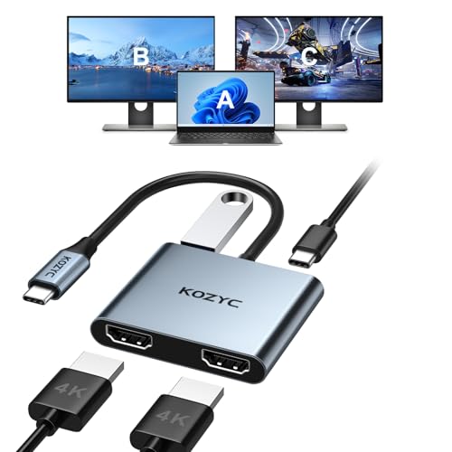 KOZYC USB C to HDMI Dual 4 in 1 Adapter - Hub with 2 HDMI 4K, USB 3.0, 100W PD - Compatible with MacBook Pro Air (MST Support Only for Windows)