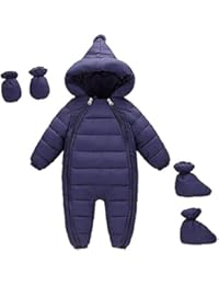 3Pcs Baby Girls Boys One Piece WZipper Down Jacket Winter Romper Jumpsuit Romper+Gloves+Shoes 12-18 Months