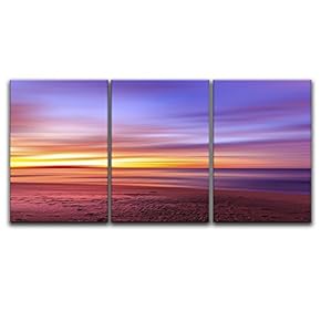 3 Panel Canvas Wall Art - Beautiful Landscape with Colorful Lights by The Beach at Sunset Time - Giclee Print Gallery Wrap Modern Home Art Ready to Hang - 16"x24" x 3 Panels