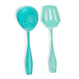 2-Piece Kitchen Utensils Set Soup Ladle and Slotted Turner (Cats Face) Unique Home Cookware with Wide-Grip Handles – Heat Resistant, Non-Stick Nylon, Dishwasher Safe – Aqua Blue - Mother Day Gift