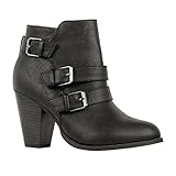 Guilty Heart Womens Strappy Chunky Block Heel Buckle Ankle Bootie Boots Ankle & Bootie, Blackv1 Pu, 7 B(M) US