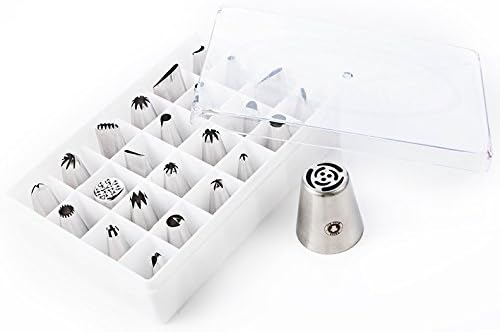 Think Home Art - 24 Pcs Cake Decorating Tip Set Plus 1 pc Russia Icing Piping Nozzles made with Stainless Steel, the Perfect Decorating Supplies Pastry Tips Tool Set for Icing Cup Cakes, Cookie