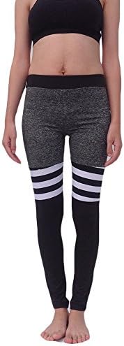 Moguer Womens Black White Stripe Legging Yoga Sports Pants