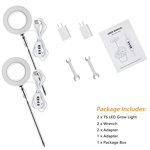 Grow Light, Turbomol Full Spectrum Grow Light, Grow Lights for Indoor Plants, 2 Different Light Modes Three Color Switching, Height Adjustable, Auto On/Off Timer 3/9/12H, 9 Dimmable Levels, Pack of 2