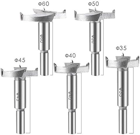 FIXKIT 5PCS Forstner Drill Bits Woodworking Hinge Boring Hole Saw Drill Bit Set for Wood Plastic Plywood 35-60mm …