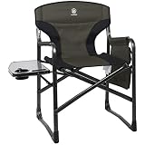 EVER ADVANCED Full Back Aluminum Folding Directors Chair with Side Table and Storage Pouch Heavy Duty 350LBS