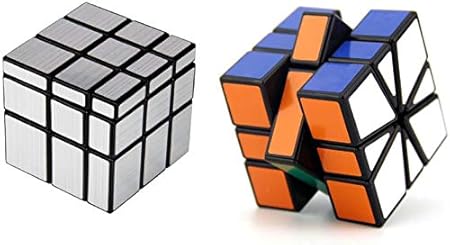 Toy Arena Magic Rubik Silver Mirror & Square-1 Cube Combo Puzzle Cube Brainstorming Game Toy with Black Base & Neon Color (2 Pieces)