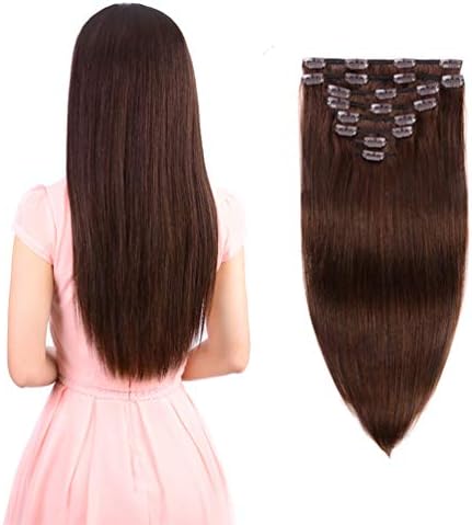 Real Clip in Hair Extensions Brown 8 Pieces - Premium Women Straight Double Weft Thick Remy Hair Extensions Clip in on Human Hair for Short Hair (18" / 18 inch, #4, 100 grams/3.5 Oz)