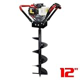 XtremepowerUS 2 Stroke Engine Gas Post Hole Digger Fence Post Plant Auger 55CC Powerhead Motor EPA Digger + 12" inch Bit Kit