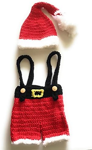 Starlite Props Handmade Crochet Knit Soft Cotton Newborn Costumes and Photography Props (Santa Hat With Pants)