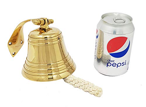Brass Nautical - 4 inches Brass Ship Bell Polished Nautical Hanging with Wall Mount Large Decor Outdoor Replica Bell - Thumbnail 5