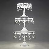 Amalfi Decor Cake Stand Set of 3 Pack with LED Lights, Dessert Cupcake Pastry Candy Plate for Wedding Event Birthday Party, Round Chargeable Metal Pedestal Holder, White