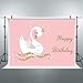 BEIPOTO Swan Princess Pink Cartoon Photo Backdrop Gold Happy Birthday Banner Baby Shower Photo Studio Background Party Decoration Dessert Table Photo Booth Props 6.5x5ft TE