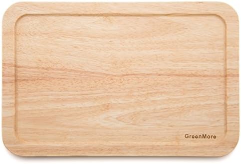 GreenMore Natural Rubber Wood Rectangular Cutting Board with Juice Drip Groove, Best Kitchen Chopping Board for Meat, Cheese and Vegetables (15.8 X 11 X 0.6 Inches)