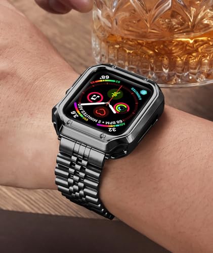 BINLUN Metal Band Compatible with Apple Watch 46mm 45mm 44mm 42mm 41mm 40mm 38mm 49mm Stainless Steel Bands with TPU Case Fit for iWatch Series 11/10/9/8/7/SE2/SE/6 /5/4 3/2/1/SE3/Ultra
