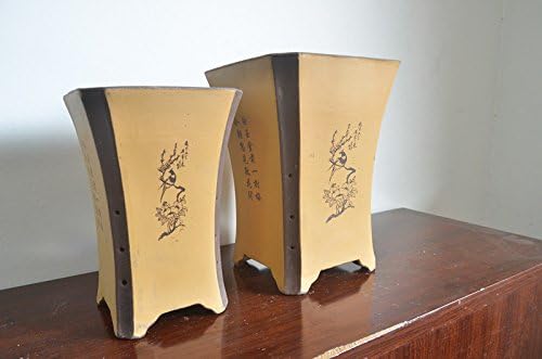 Bonsai Clay Pot Two-Toned Set with Birds For Patio Garden and Living Room