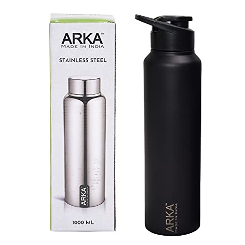 Pexpo Stainless Steel Water Bottle, 1000ml, Set of 1, Black