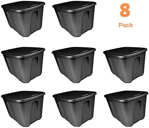 Large Storage Tote with Lid - Heavy Duty Container Box Plastic Closeable Air Tight Bin - Case of 8, 18 Gallon Each, Reusable for Garage Move Closet Desk Shelves Clothes Books Basement - 23 x 17 x 15"