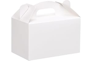 Moretoes 48 Pack White Party Favor Treat Boxes, Gable Gift Boxes with Handles for Birthday, Wedding, Baby Shower