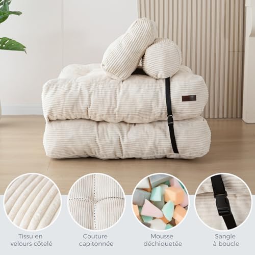 MAXYOYO Sofa Bed Foldable Convertible with Pillow, Mattress with Back Support, Portable Comfortable Sofa Bed for Living Room Bedroom Beige