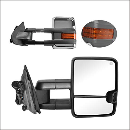 Perfit Zone Towing Mirrors Replacement Fit 2014-2017 for SILVERADO/GMC SIERRA, POWER HEATED,W/AMBER SIGNAL,CHROME (PAIR SET)