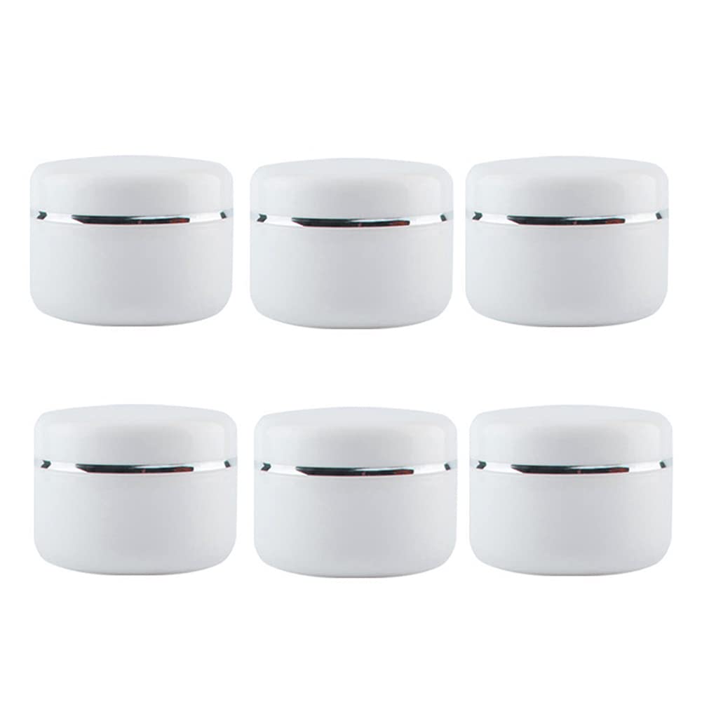 6 Pack 100ml Empty White Plastic Round Jars Bottles with Inner Liners and Screw Lid Refillable Makeup Cosmetic Jars for Face Cream Eye Shadow Lip Balm Lotion Storage Container