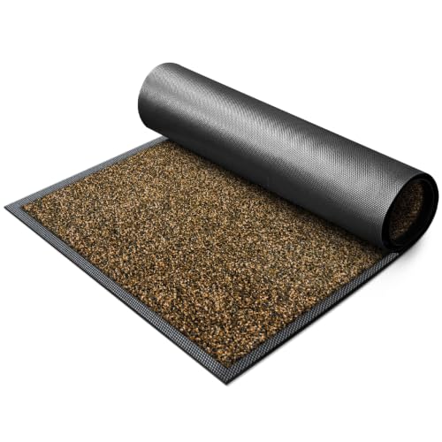 Mibao Schmutzfangmatte für drinnen und draußen, 61 x 91,4 cm, Braun/Schwarz, waschbare Barriere, robuster, Rutschfester Eingangsteppich, Schuhschaber,