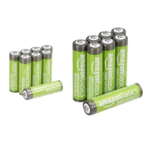 Amazon Basics High Capacity AA Pre-Charged Rechargeable Batteries 2500 mAh/minimum: 2400 mAh [Pack of 8] - Outer Jacket May Vary & High Capacity AAA Pre-Charged Rechargeable Batteries 850 mAh