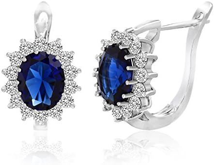 Cubic Zirconia Created Gemstone Leverback Earring (Created Sapphire)