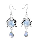 Genuine Rainbow Moonstone 925 Sterling Silver Overlay Handmade Fashion Earrings Jewelry