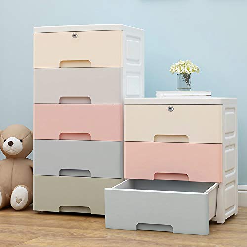 Nafenai Movable Storage Cabinet,Home Furniture Organizer Colorful 5 Drawer Storage Cart with Lock,Bedroom Dresser Storage,16.5" L x 11.8" W x 32.2" H,Suitable for Kids'room