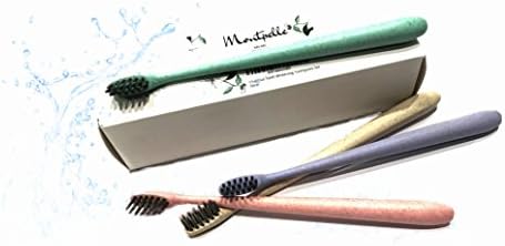 Wheatstraw Eco Friendly Charcoal Toothbrush - Kids &amp; Adult Natural, Biodegradable, Soft Bristles Soothes Teeth &amp; Gums, Activated Charcoal Teeth Whitening Tooth brushes