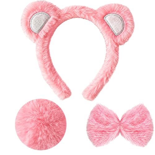 3Pcs Pink Bear Ears Headband, Bear Headband for Halloween Costumes Cosplay at Amazon