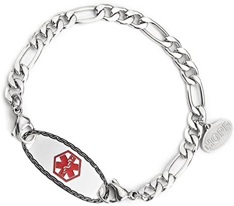 (Free Engraving) 316L Stainless Steel Medical Alert ID Bracelet Figaro Chain 6.5in