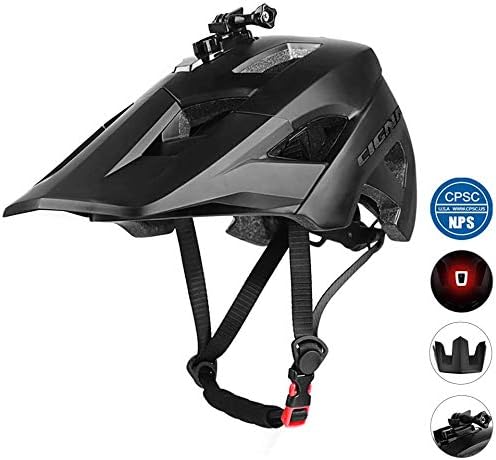 CIGNA Adult Bike Helmet, Bicycle Helmet with USB Safety Taillights and Camera Shelf Detachable Sun Visor and Adjustable Size Suitable for Mountain and Road Cycling