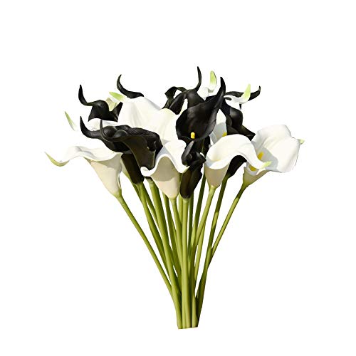 Mandy's 20pcs Black and White Fake Flowers Artificial Calla Lily Silk