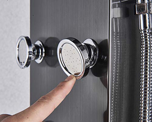 Rozin Thermostatic Rain Waterfall Shower Panel Set Tub Spout + Massage Body Jets + Handheld Spray Ti-Black Finish