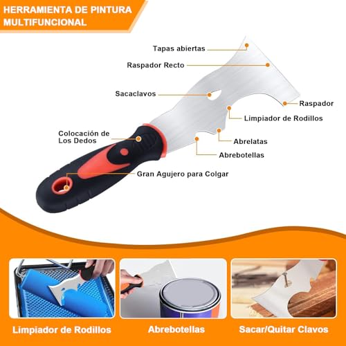 ALKDHDU Juego de espatula resanadora de acero inoxidable de 10 piezas,juego de espatulas pintura que incluye cuchillo para masilla,cuchillo de cinta,raspador de pintor y bandeja de barro，puede pintar