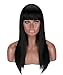 Kalyss Long Black Wigs with Hair Bangs for Women Silky Straight Heat Resistant Yaki Synthetic Hair Wigs (Black #2)