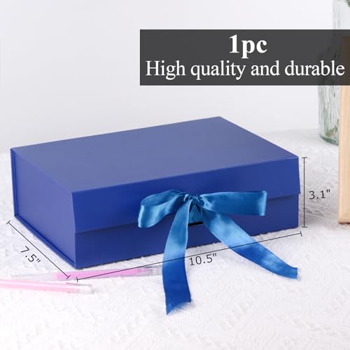 Shindel Magnetic Closure Lid Gift Box, Blue Luxury Gift Box Closure Collapsible Gift Box with Ribbon Card Envelope for Anniversary Gift