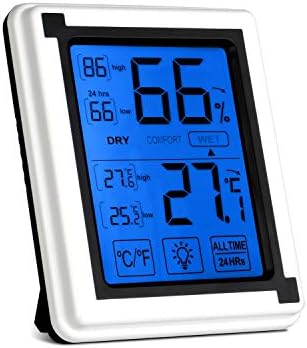 Qootec Digital Hygrometer, Indoor Wireless Thermometer, Temperature and Humidity Monitor, Celsius or Fahrenheit Display, Touch screen and Backlight, Humidity Gauge, Trends function EU010 …