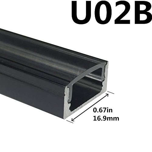 LightingWill Clear LED Aluminum Channel U Shape 3.3Ft/1M 5 Pack Anodized Black Extrusion for <12mm 5050 3528 LED Flex/Hard Strip Lights with Covers, End Caps, and Mounting Clips TP-U02B5 - Thumbnail 2