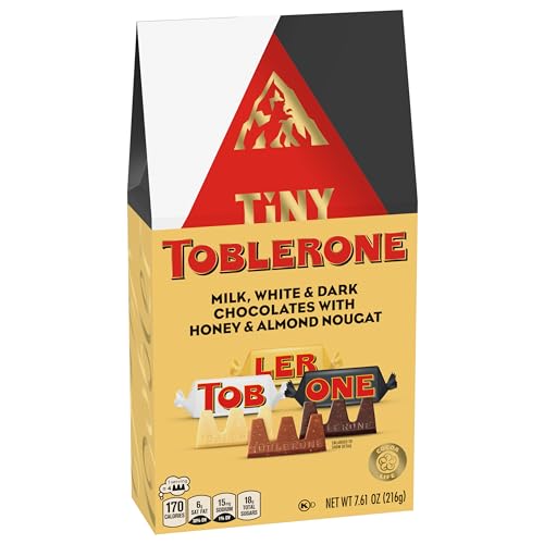 TOBLERONE TINY ASSORTED CHOCOLATE BARS VARIETY PACK (MILK, DARK, & WHITE), 1 GIFT BAG (27 PIECES)