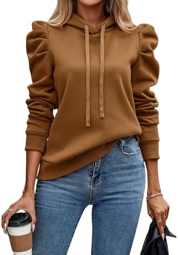 Amazon.com: HANDAFA Fall Puff Sleeve Hoodie for Women Casual Long