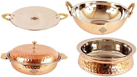 Handmade Steel Copper Set of 1 Kadai Karahi wok, 1 Handi,