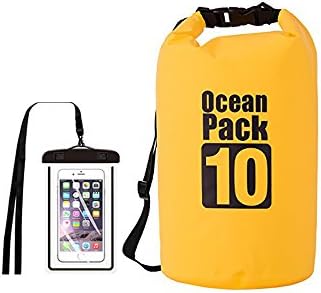 Durable and Lightweight 10L/20L Outdoor Dry Bag, Waterproof Floating Dry Bag Sack Ocean Pack for Floating, Diving, Camping, Hiking, Rafting, Swimming,Snowboarding and Fishing (Yellow 10L)