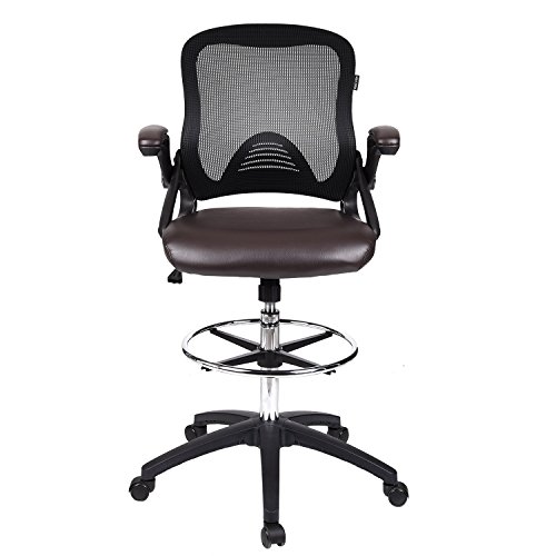 Drafting Stool Chair Adjustable Height with Flipup Arms, Soft PU Leather Seat and Foldable 5