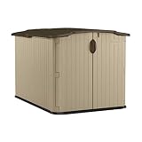 Suncast 6' x 4' Glidetop Horizontal Storage Shed - Natural Wood-like Outdoor Storage for Trash Cans and Yard Tools - All-Weather Resin Material, Slide Lid Design and Reinforced Floor - Brown