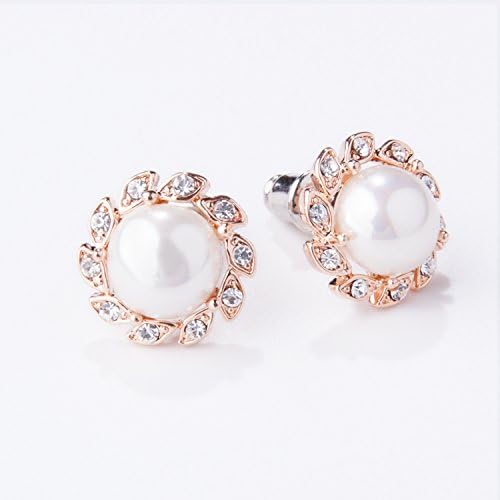 Gold Plated Zirconia Pearl Ball Round Button Stud Earrings