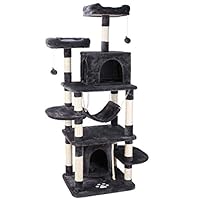 POTBY 67" Multi-Level Cat Tree Play House Climber Activity Centre Tower Stand Furniture, with Scratching Posts, Hammock, Dangling Ball and Condo, Anti-toppling Devices, Suit for Kittens, Cats and Pet